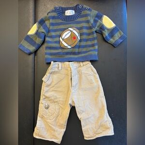 Striped Football Sweater and Tan Pants Set